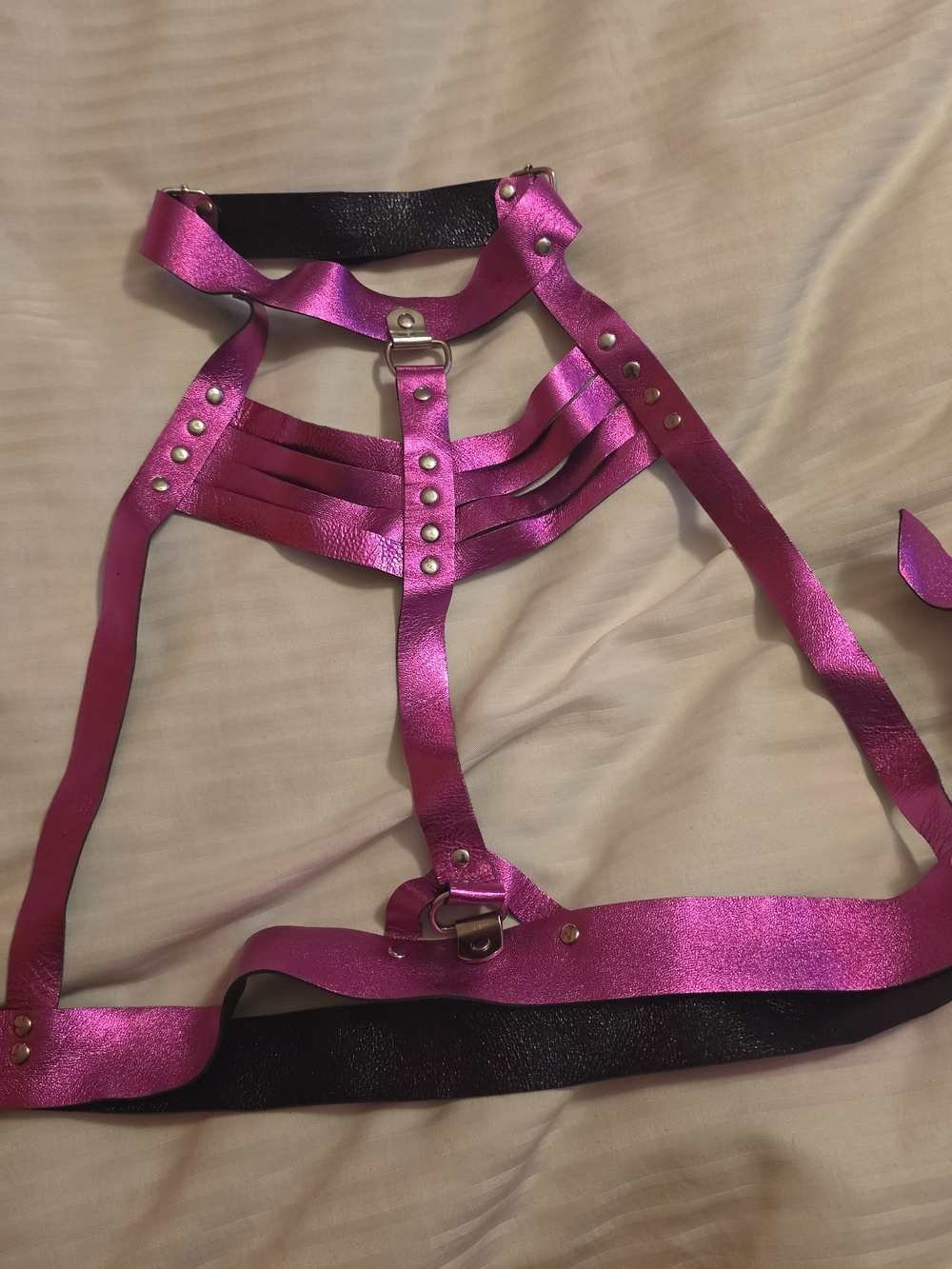 Metallic Hot Pink Strappy Body Harness - Women’s Intimates